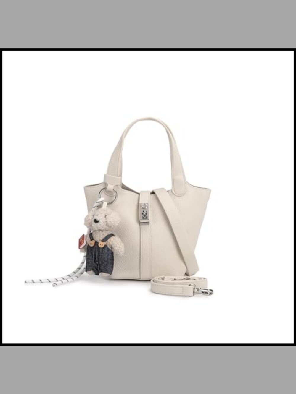 Artificial Leather Bucket Crossbody Bag with Removable Wallet and Teddy Bear